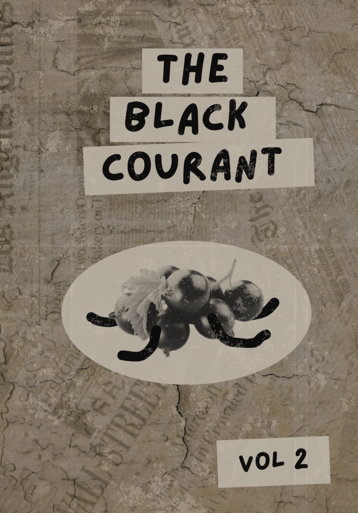 zine cover The Black Courant including an image of blackcurrants courant